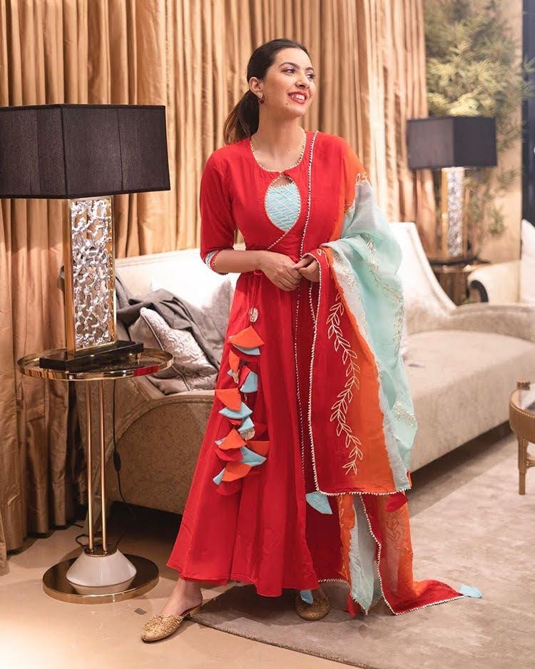 Red Colored Festival Wear Gown Design In Low Rate
