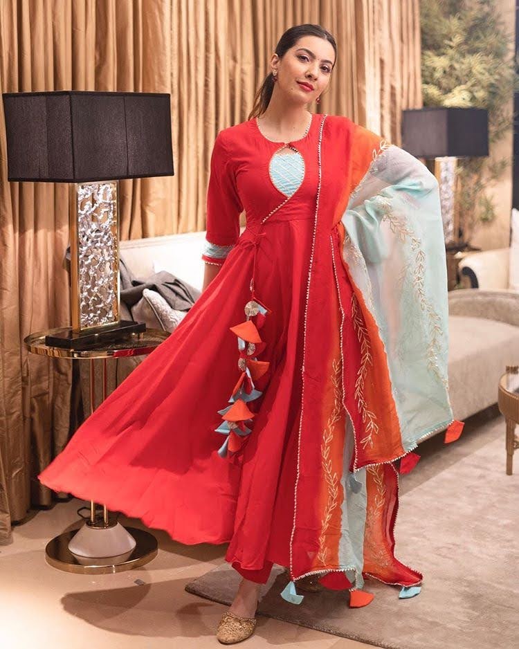 Red Colored Festival Wear Gown Design In Low Rate