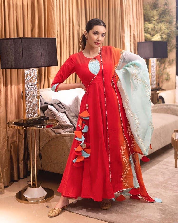 Red Colored Festival Wear Gown Design In Low Rate