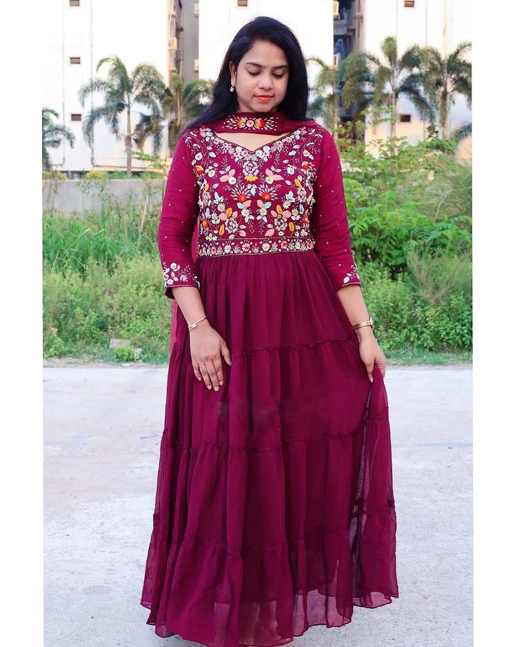 Designer Anarkali Layered Maroon Gown Collection