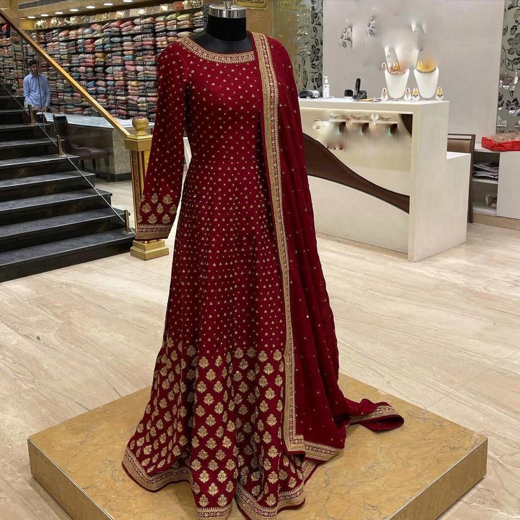 Maroon Color Designer Embroidery Maroon Gown Collection