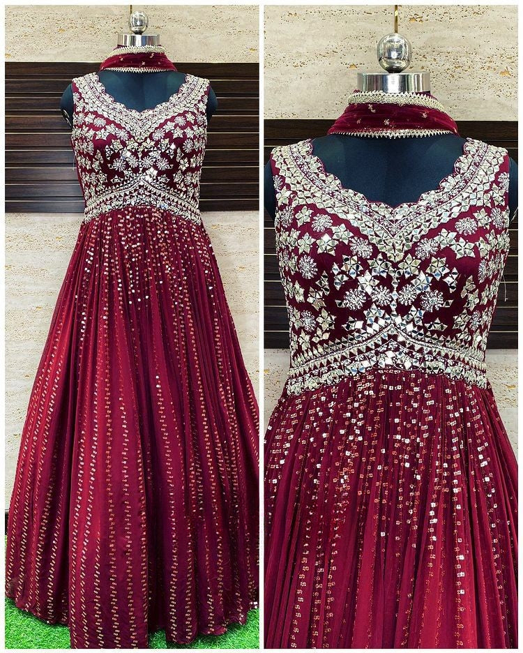 Attractive Maroon Heavy Gown Designs For Wedding