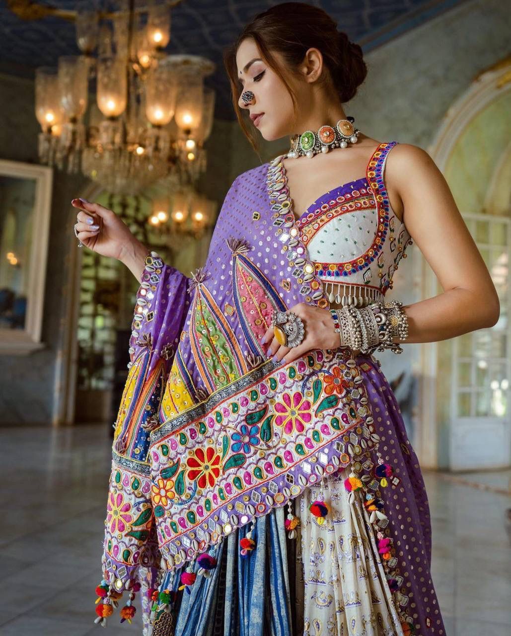 Alluring Mirror Work Beautiful Printed Lehenga For Navratri
