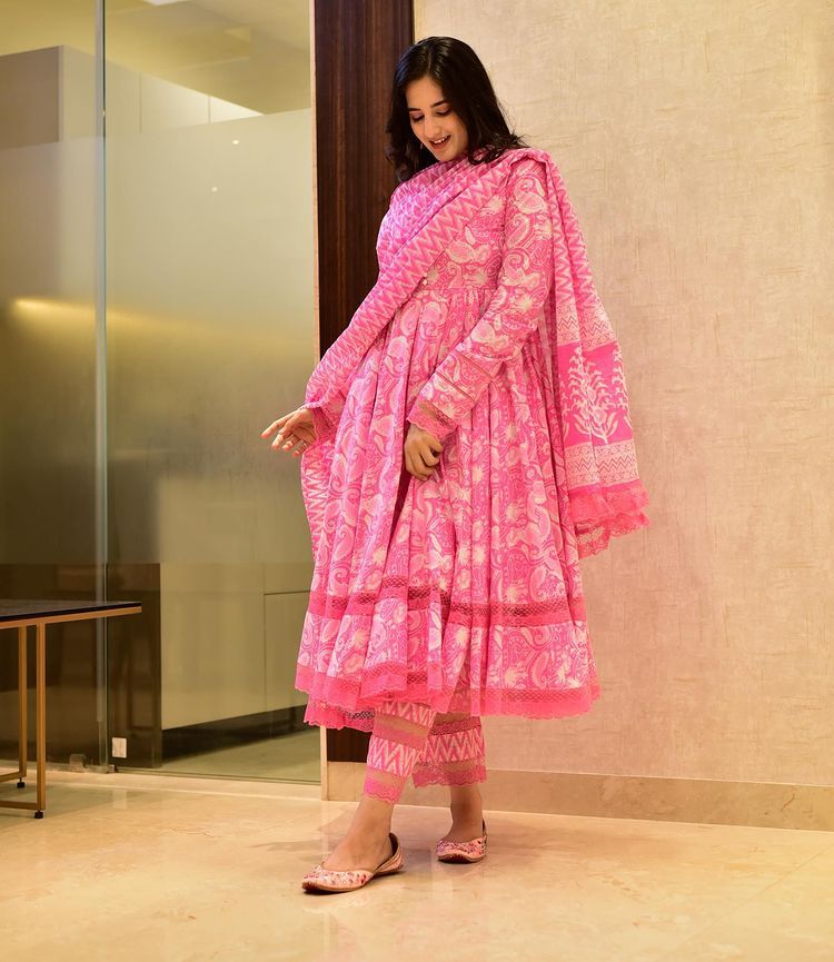 Floral Printed Regular Wear Gown With Pant Designs
