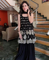 Black Georgette Embroidery Work Party Wear Sarara Dresses