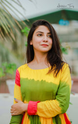 Party Wear Floral Lehariya Multi Printed Beautiful Gown