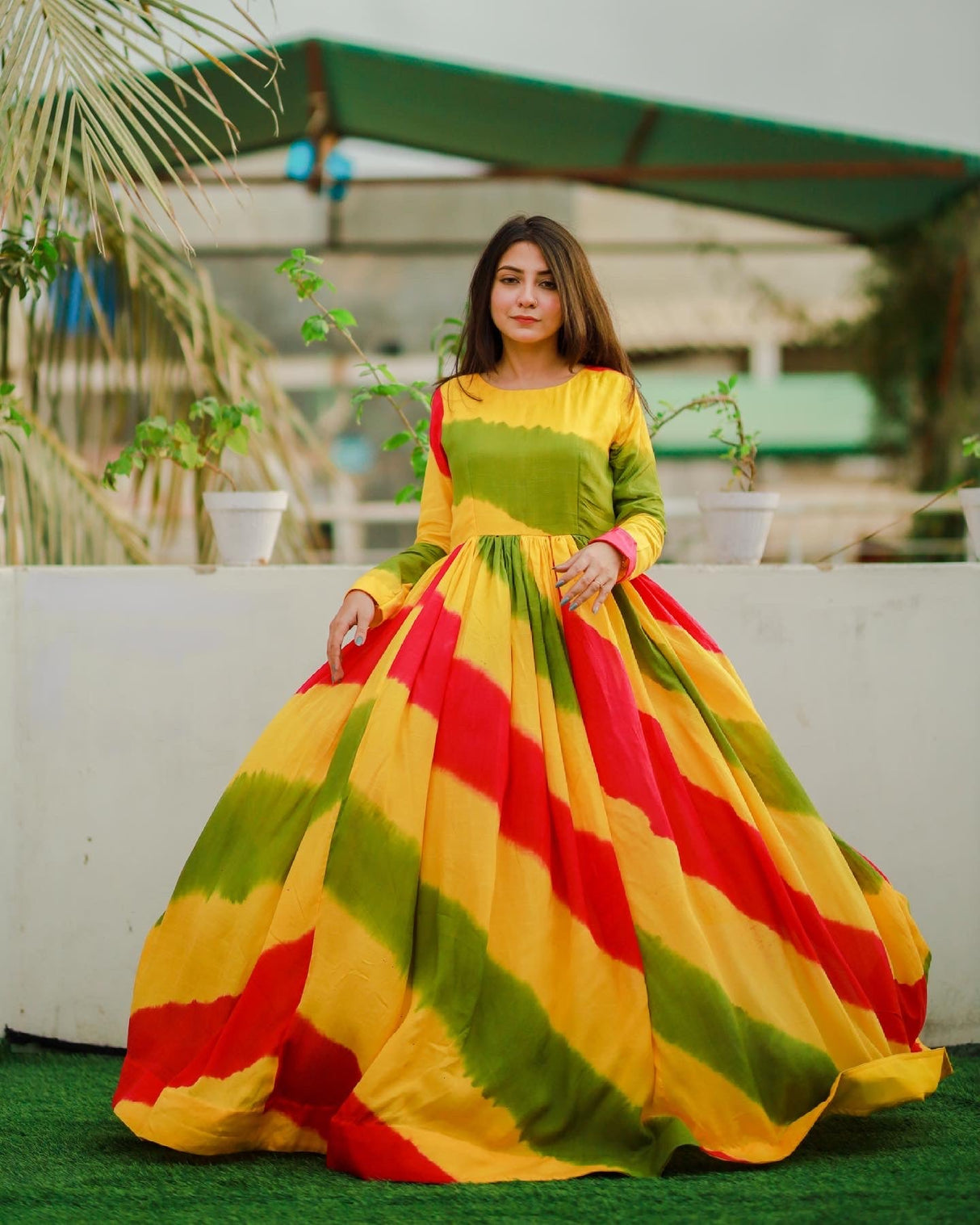 Party Wear Floral Lehariya Multi Printed Beautiful Gown