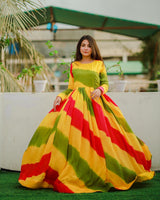 Party Wear Floral Lehariya Multi Printed Beautiful Gown