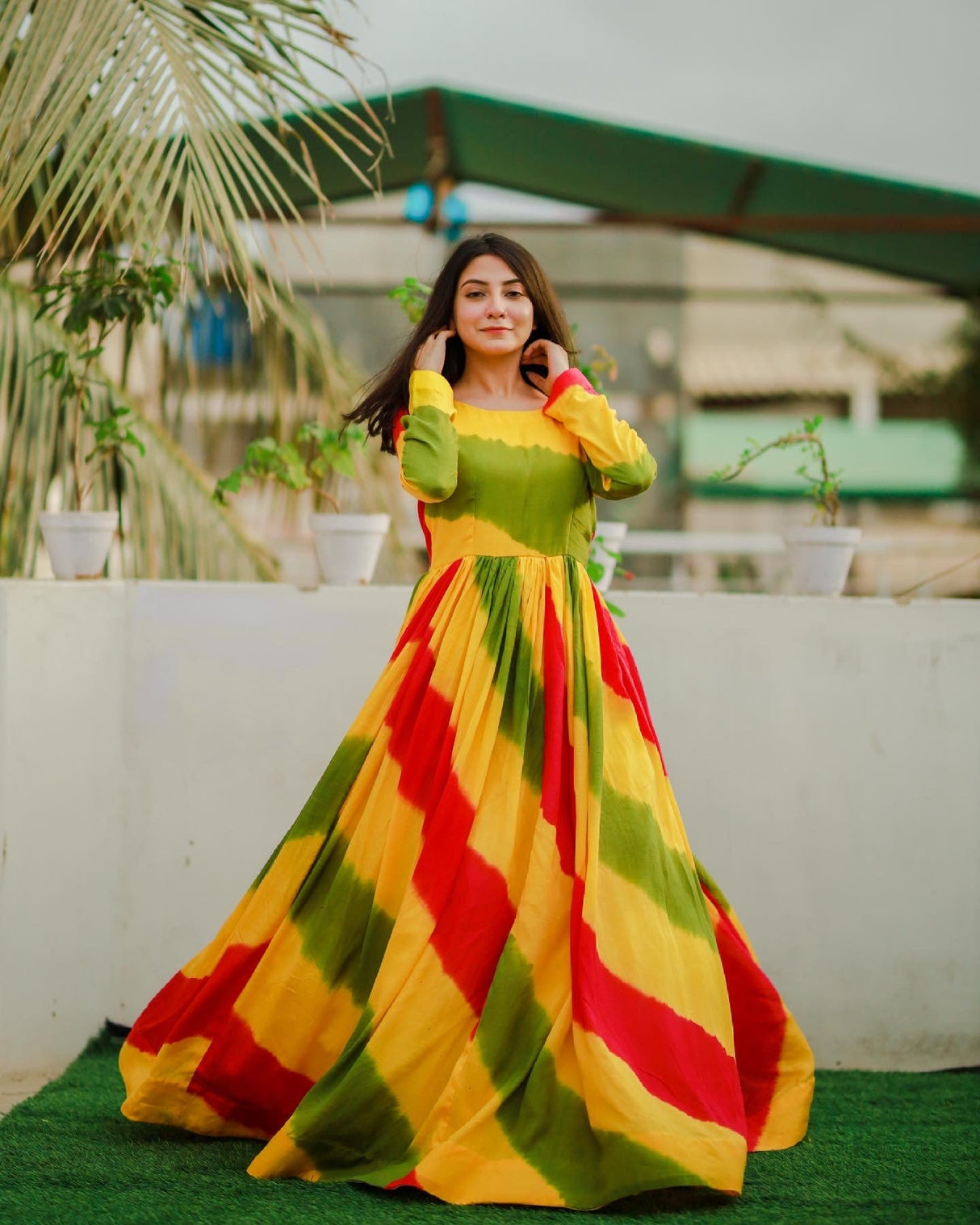 Party Wear Floral Lehariya Multi Printed Beautiful Gown