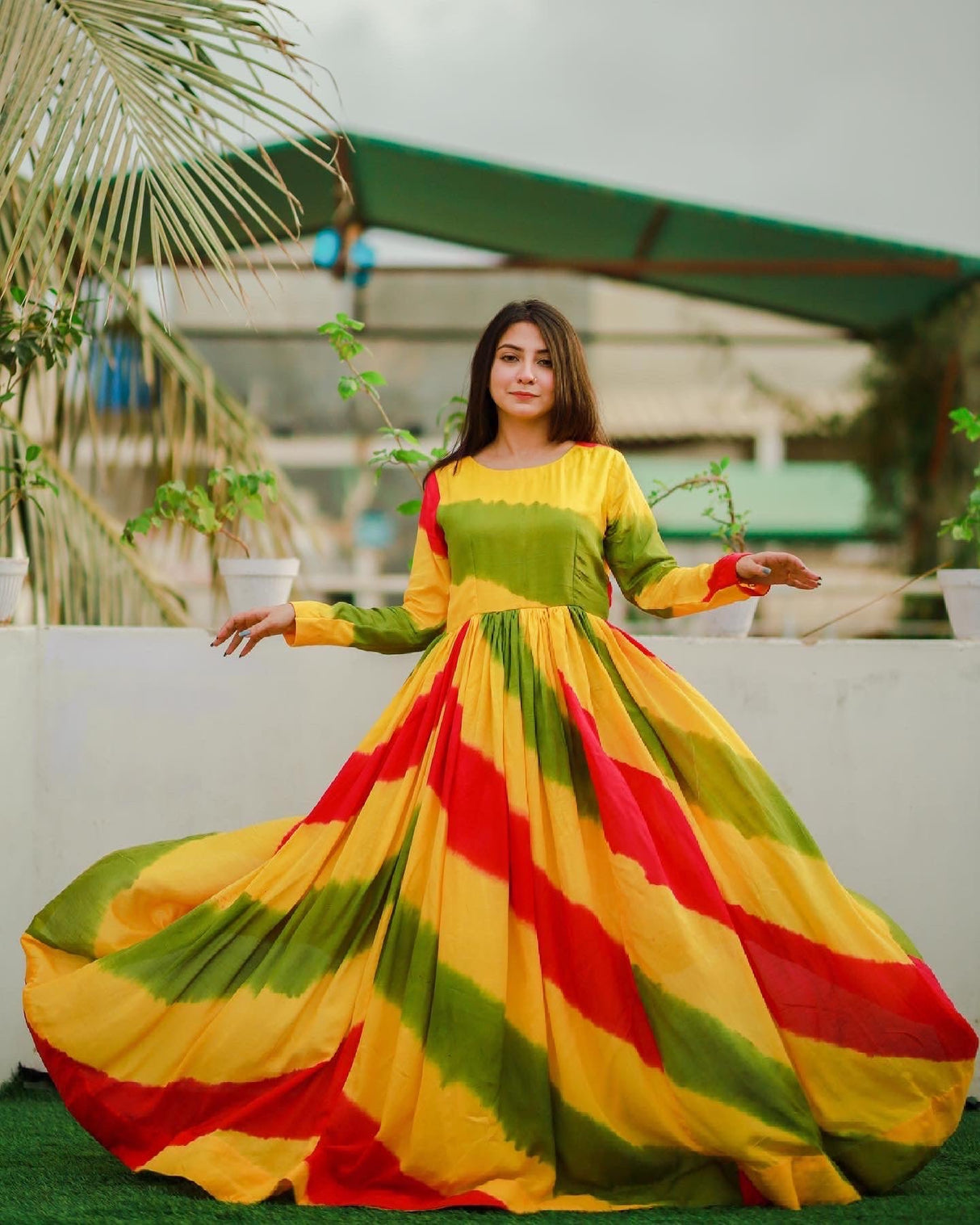 Party Wear Floral Lehariya Multi Printed Beautiful Gown