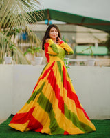 Party Wear Floral Lehariya Multi Printed Beautiful Gown