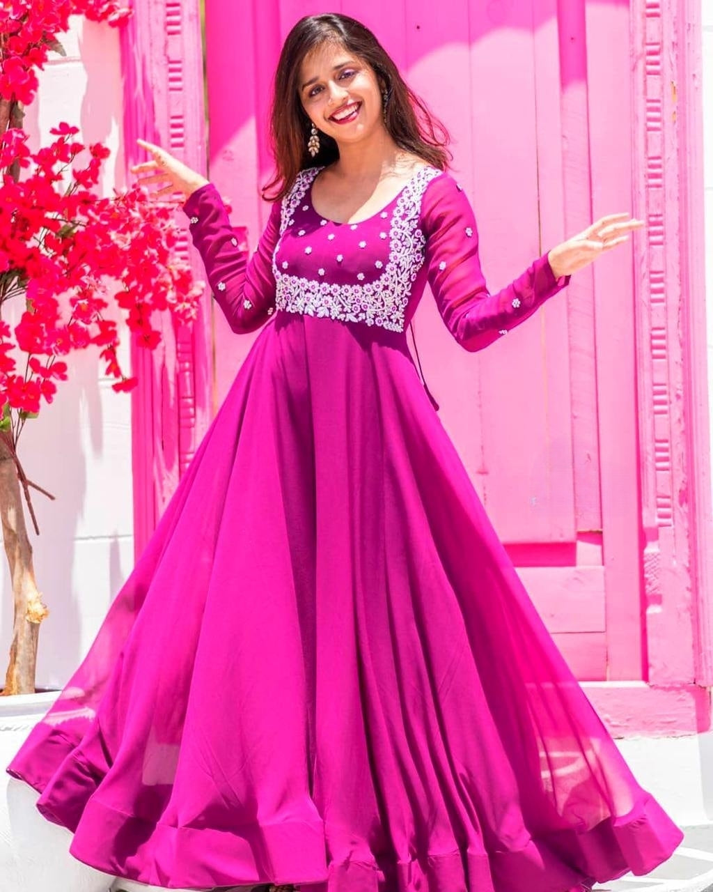 Pink Heavy Designer Embroidery Work Gown Designs