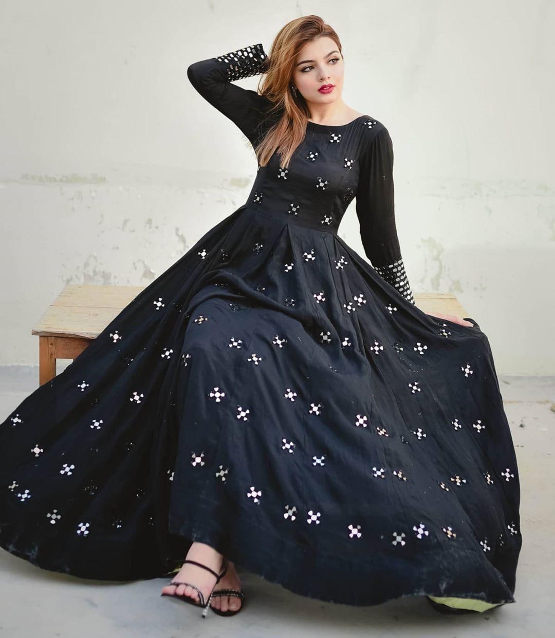 Exclusive Soft Silk Black Color Flared Heavy Work Gown