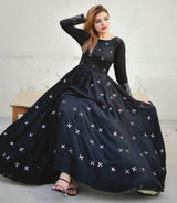 Exclusive Soft Silk Black Color Flared Heavy Work Gown