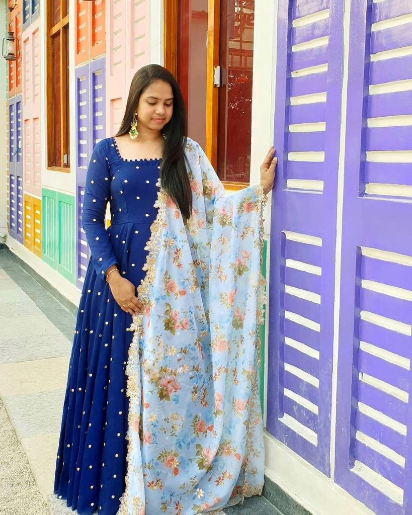Designer Embroidery Sequence Pretty Blue Gown Collection
