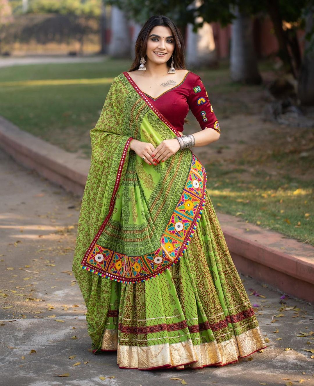 Exquisite Green Color Zig Zag Printed Classic Lehenga Choli