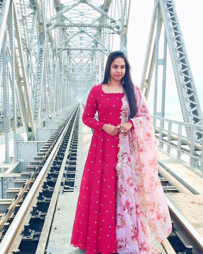 Georgette Embroidery Work Festival Wear Pink Gown