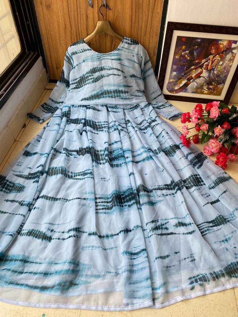 Multi Color Heavy Georgette With Printed Work Gown