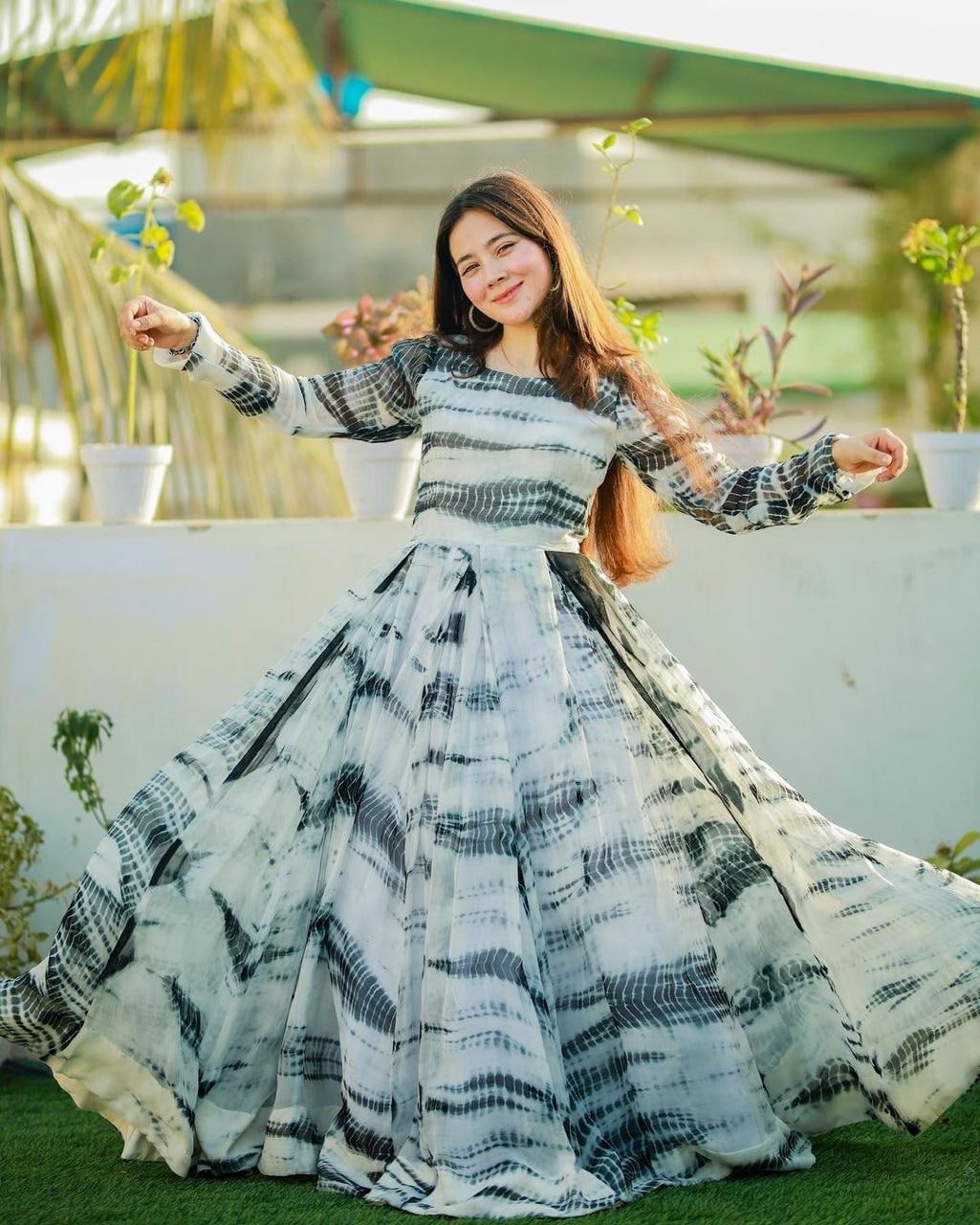 Multi Color Heavy Georgette With Printed Work Gown