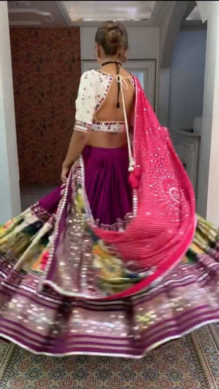 Heavy Silk Mirror Lehenga Choli Designs For Navratri
