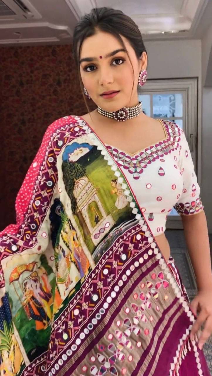 Heavy Silk Mirror Lehenga Choli Designs For Navratri