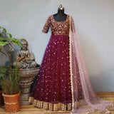 Attractive Georgette Embroidery Work Best Gown Design