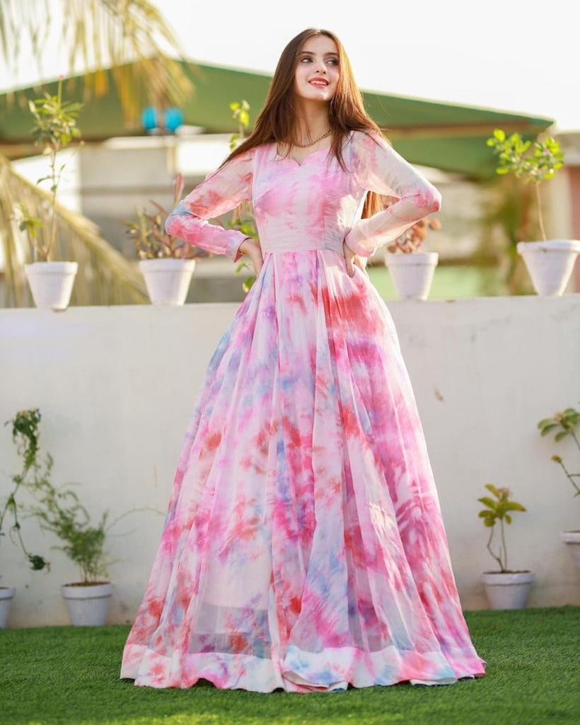 Multi Printed Floral Low Rate Gown Designs For Girls