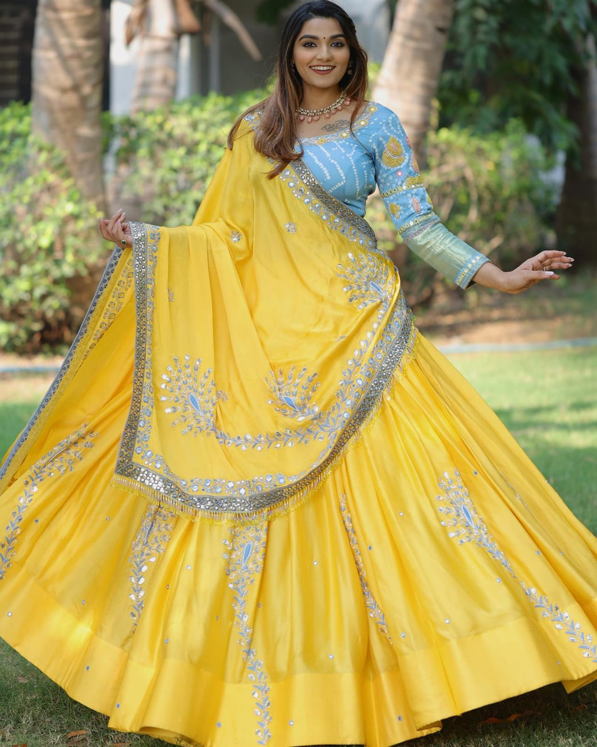Kanjivaram Golden Yellow Color Satin Lehenga Choli