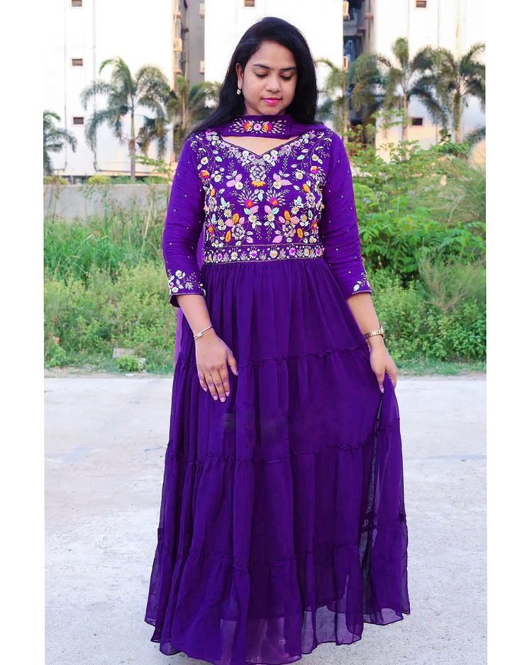 Heavy Georgette Embroidery Party Wear Gown