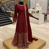 Party Wear Maroon Color Embroidered Work Designer Gown
