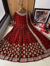 Party Wear Maroon Color Embroidered Work Designer Gown
