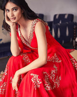 Fancy Georgette Embroidered Long Ethnic Red Gown