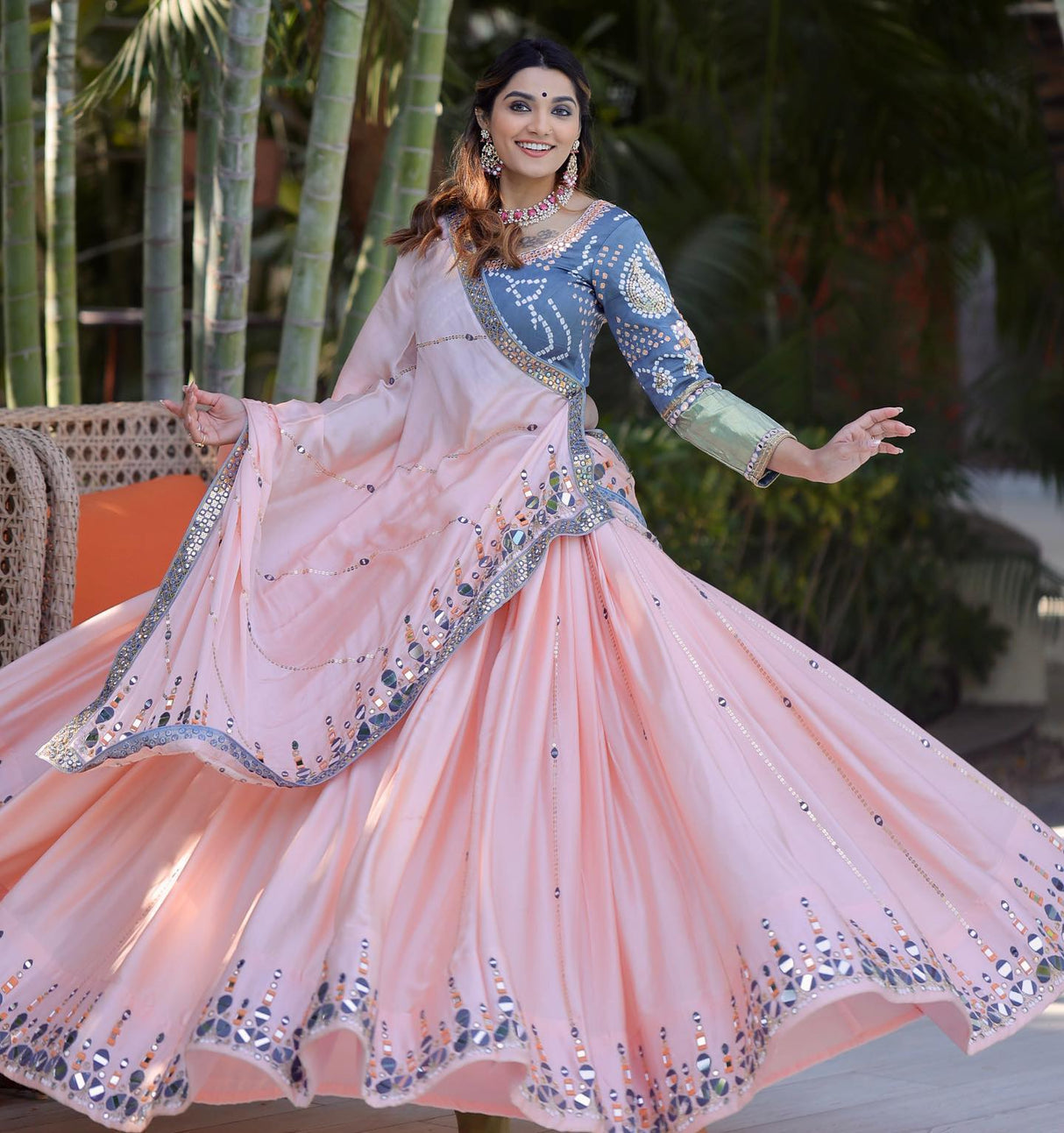 Harmonious Multi Color Real Mirror Lehenga Choli In Lower Rate
