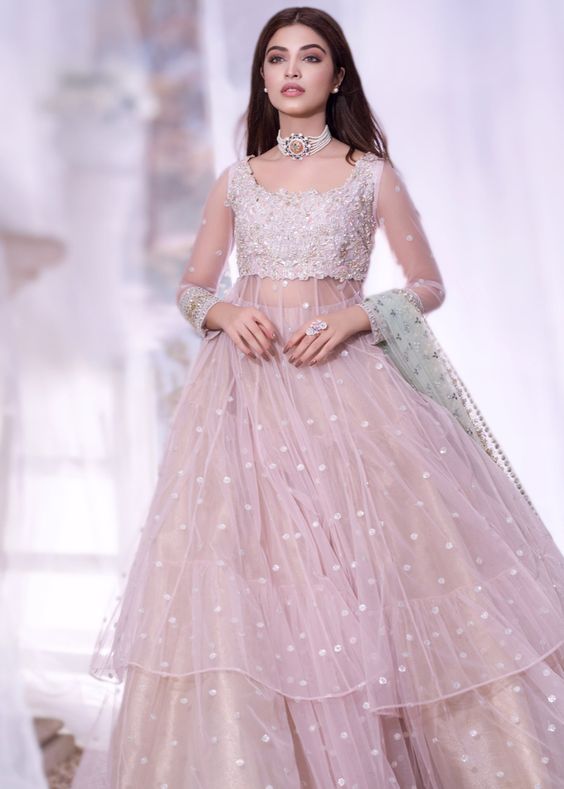 Sequence Work Trending Pink Color Lehenga Gown