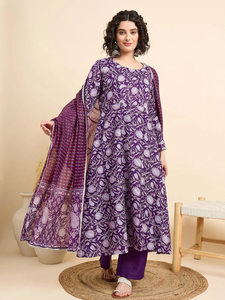 Women's Viscose Anarkali Kurta and Pant Set with Dupatta