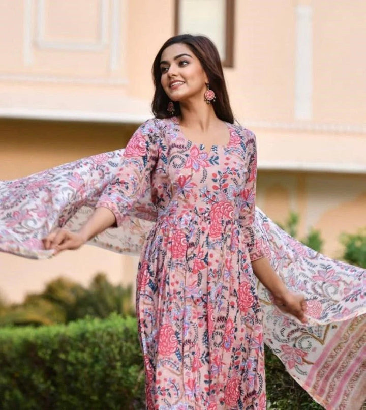 Women's Pink Printed Viscose Rayon Kurta and Pant Set