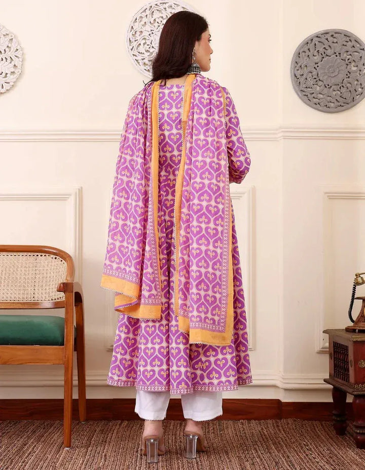 Women's Viscose Pastel Pink Anarkali Kurta and Pant Set with Dupatta