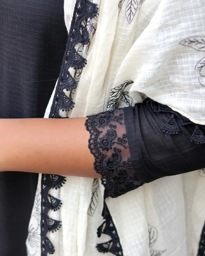 Soft Cotton Kota Doria Suit With Lining And Embroidered Dupatta.