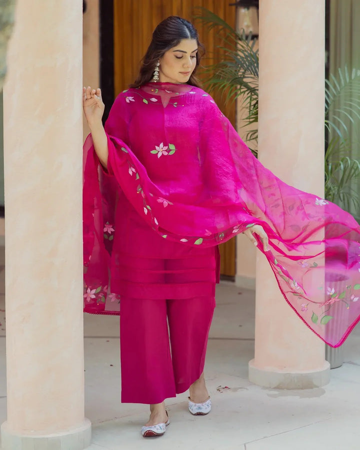 Chroma Charm Purple Handpainted Cotton Suit Set